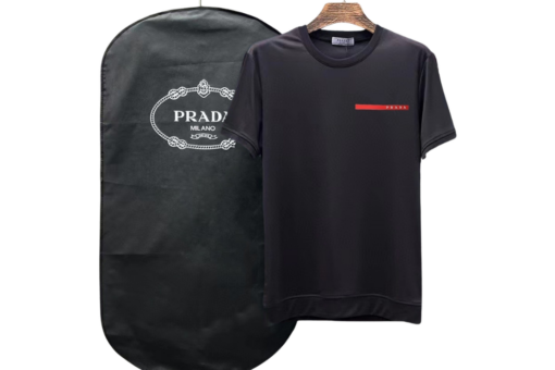 Prada Piqué T Shirt Ribbed Crew Neck Black