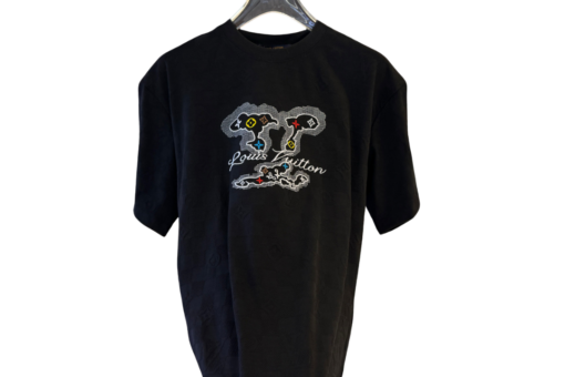 LV Graphic Embellished Cotton T-Shirt Black