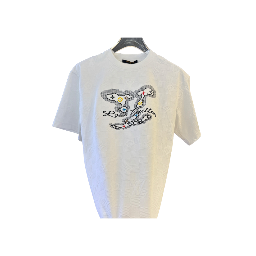 LV Graphic Embellished Cotton T-Shirt White 2026 | Drip Kickz LV Graphic Embellished Cotton T-Shirt White