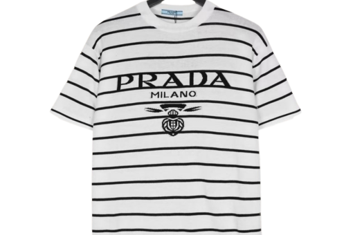 Prada White And Black Striped Crew Neck T-Shirt