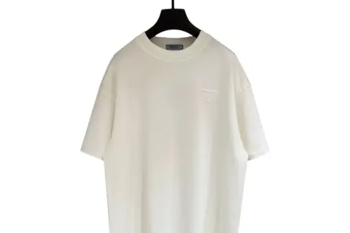 Prada Cotton Jersey T-Shirt Tonal Triangle Logo White
