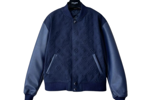 LV Embossed Monogram Cotton Varsity Jacket Navy Blue