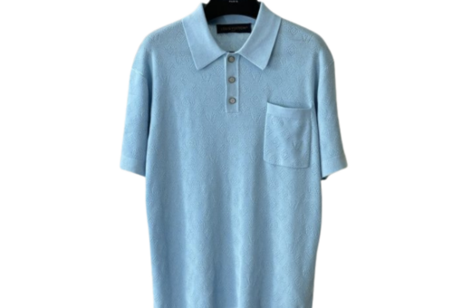 LV Light Blue Polo T Shirt Monogram Pointelle Short Sleeved