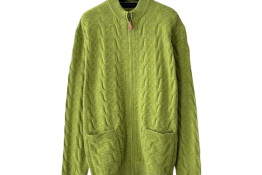 LV Lime Green Cable Knit Zip Up Cardigan Sweater