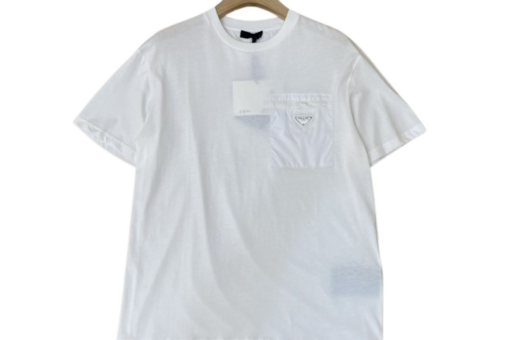 Prada Cotton White T Shirt Re Nylon Chest Pocket