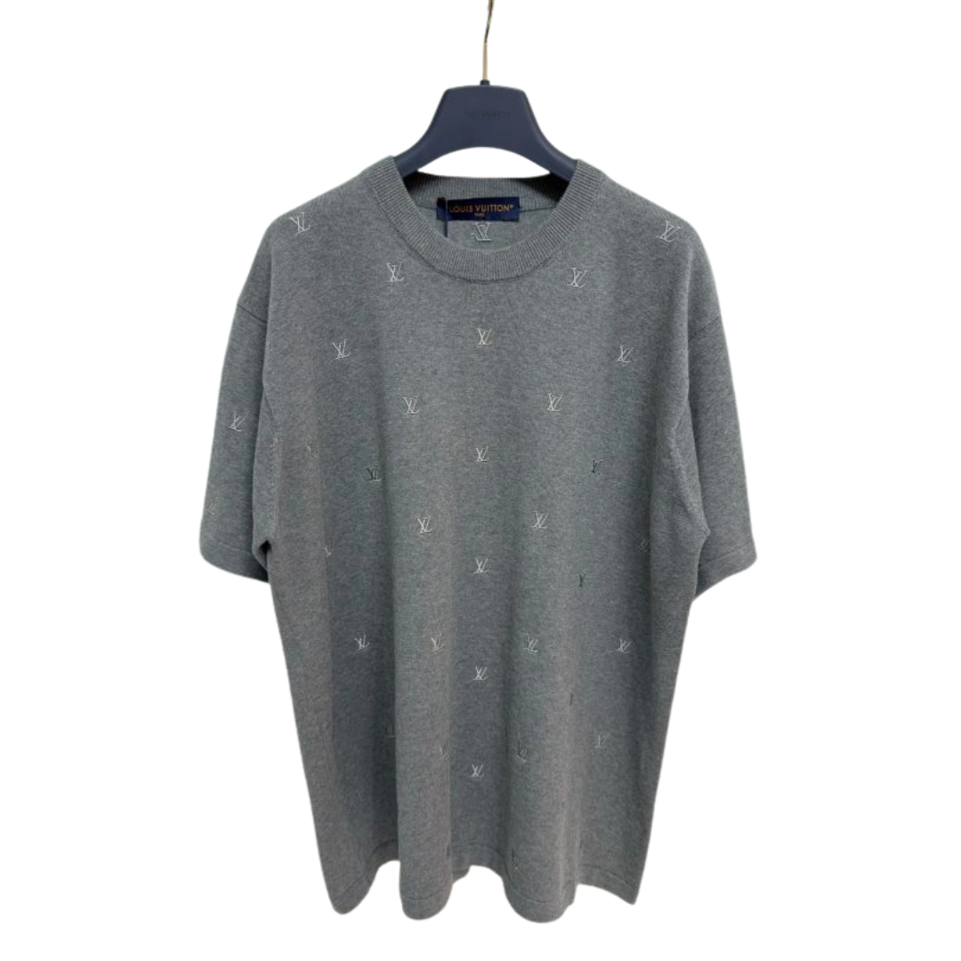 LV Blason Embroidered Crewneck T Shirt Gray 2026 | Drip Kickz LV Blason Embroidered Crewneck T Shirt Gray