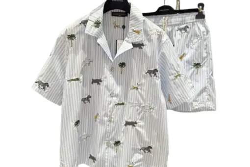 LV x The Darjeeling Limited Embroidered Striped Short Sleeved Shirt Set