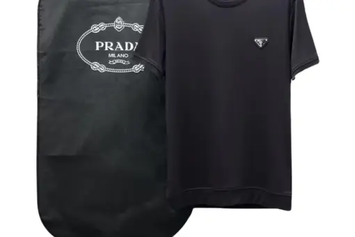 Prada Cotton T Shirt Brand’s Iconic Metal Triangle Logo Black