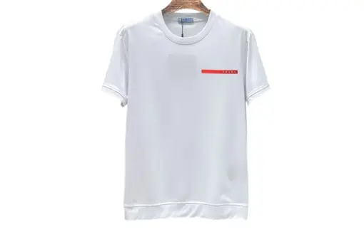 Prada Cotton Piqué T-Shirt Ribbed Knit Crew Neck White