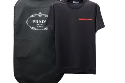 Prada Cotton Piqué T-Shirt Ribbed Knit Crew Neck Black