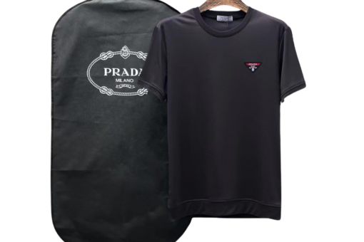 Prada Cotton T Shirt Brand’s Signature Triangle Logo Black