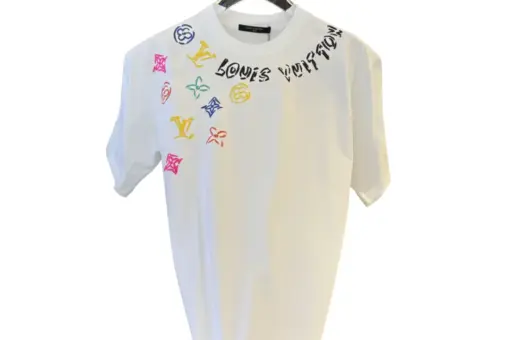 LV Orange White Print Crew Neck T-Shirt