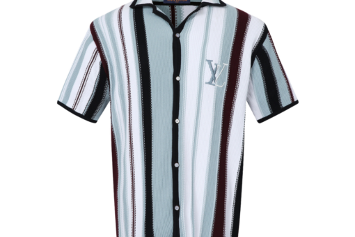 LV Striped Crochet Short-Sleeved Shirt Embroidery