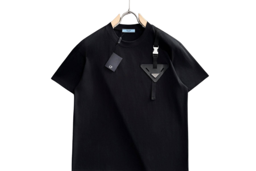 Prada T-Shirt Distinctive Buckle Strap Triangular Pouch Detail Black