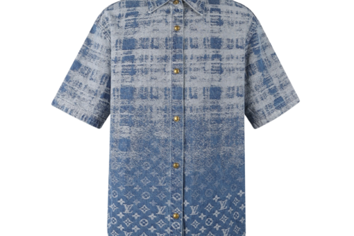 LV Denim Short-Sleeved Shirt Bleached-Effect Jacquard