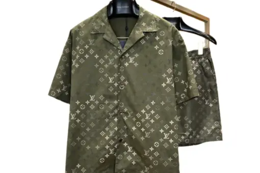 LV Men’s Monogram Surplus Workwear Overshirt Khaki Green Set