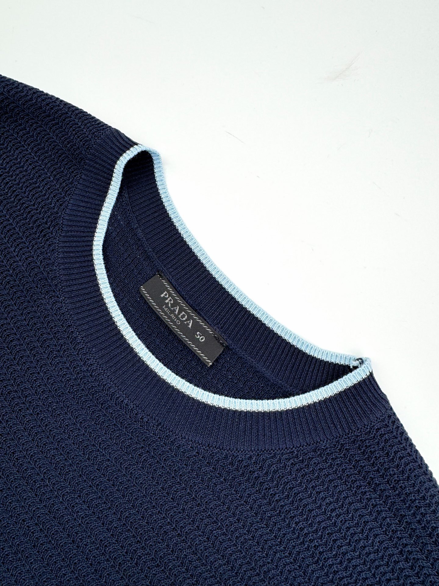 Prada Short-Sleeved Silk And Cotton Sweater Stylish Knit Navy Blue 2026 | Drip Kickz Prada Short-Sleeved Silk And Cotton Sweater Stylish Knit Navy Blue - Image 3