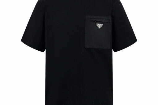 Prada Cotton Jersey T-shirt Zipped Re-Nylon Pocket Black