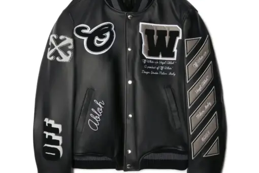Off-White full leather varsity jacket black