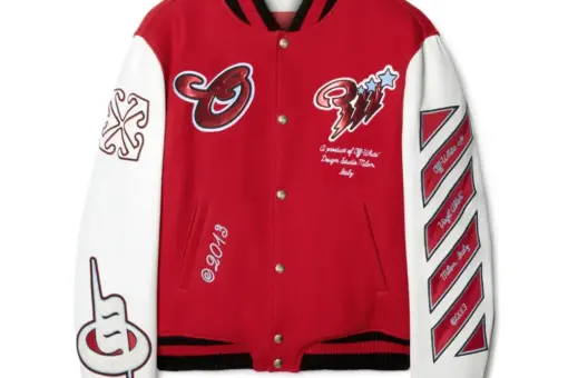 Off-White scorpio lea wool varsity jacket red