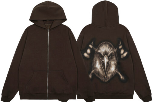 Travis Scott Coachella ’25 Birds Zip-Up Hoodie Brown