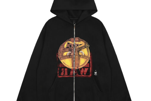 Travis Scott Zipper Hoodie Black With Monogram Print