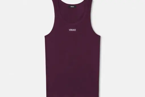 Versace Logo Ribbed Tank Top Burgundy
