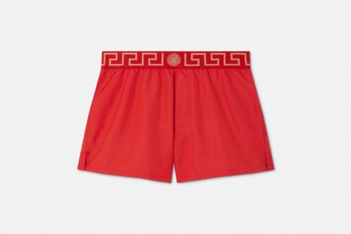 Versace Greca Border Swim Shorts Red