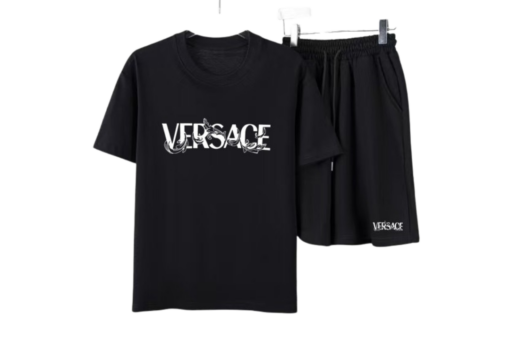 Versace Barocco Silhouette T-Shirt And Shorts Sets Black