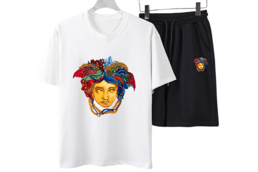 Versace Embellished Medusa Head T-Shirt And Shorts Sets White