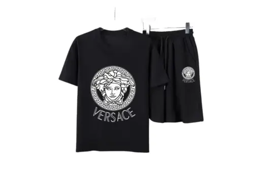 Versace Medusa Head Cotton T-Shirt And Shorts Sets Black