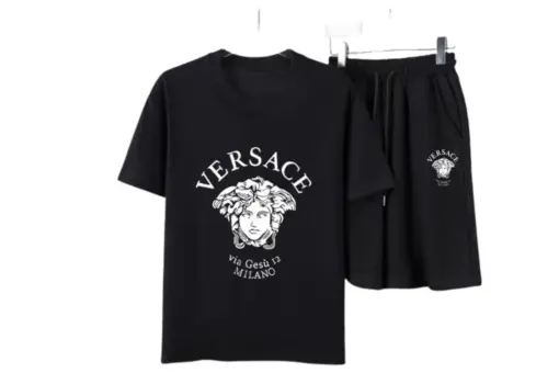 Versace “Via Gesù 12 MILANO” T-Shirt And Shorts Sets Black