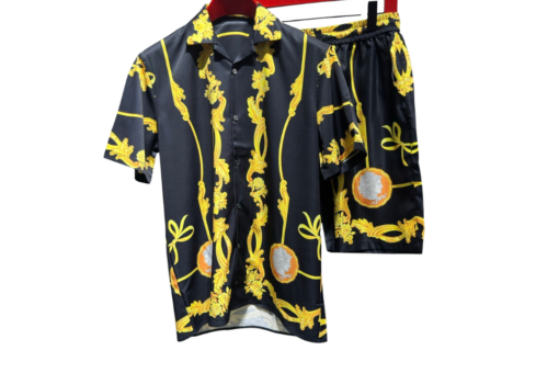 Versace Cameo Silk Shirt And Shorts Sets Black