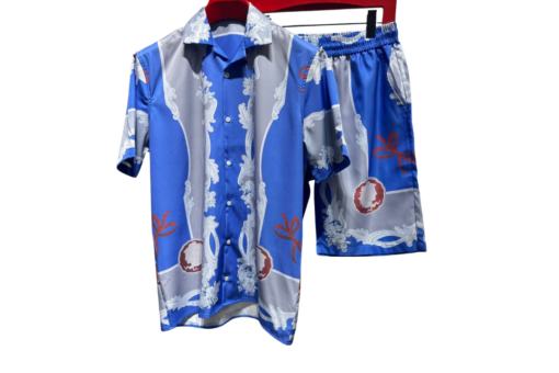 Versace Medusa Cameo Silk Shirt And Shorts Sets Blue