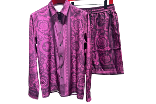 Versace Barocco Raspberry Pink Silk Shirt And Shorts Sets