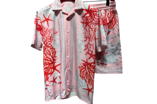 Versace Barocco Sea Pink Silk Shirt And Shorts Sets