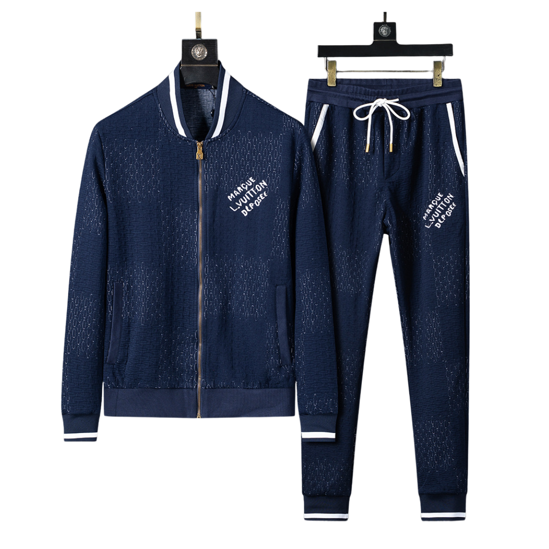LV Jacquard Cotton Bomber Tracksuit Blue 2026 | Drip Kickz LV Jacquard Cotton Bomber Tracksuit Blue