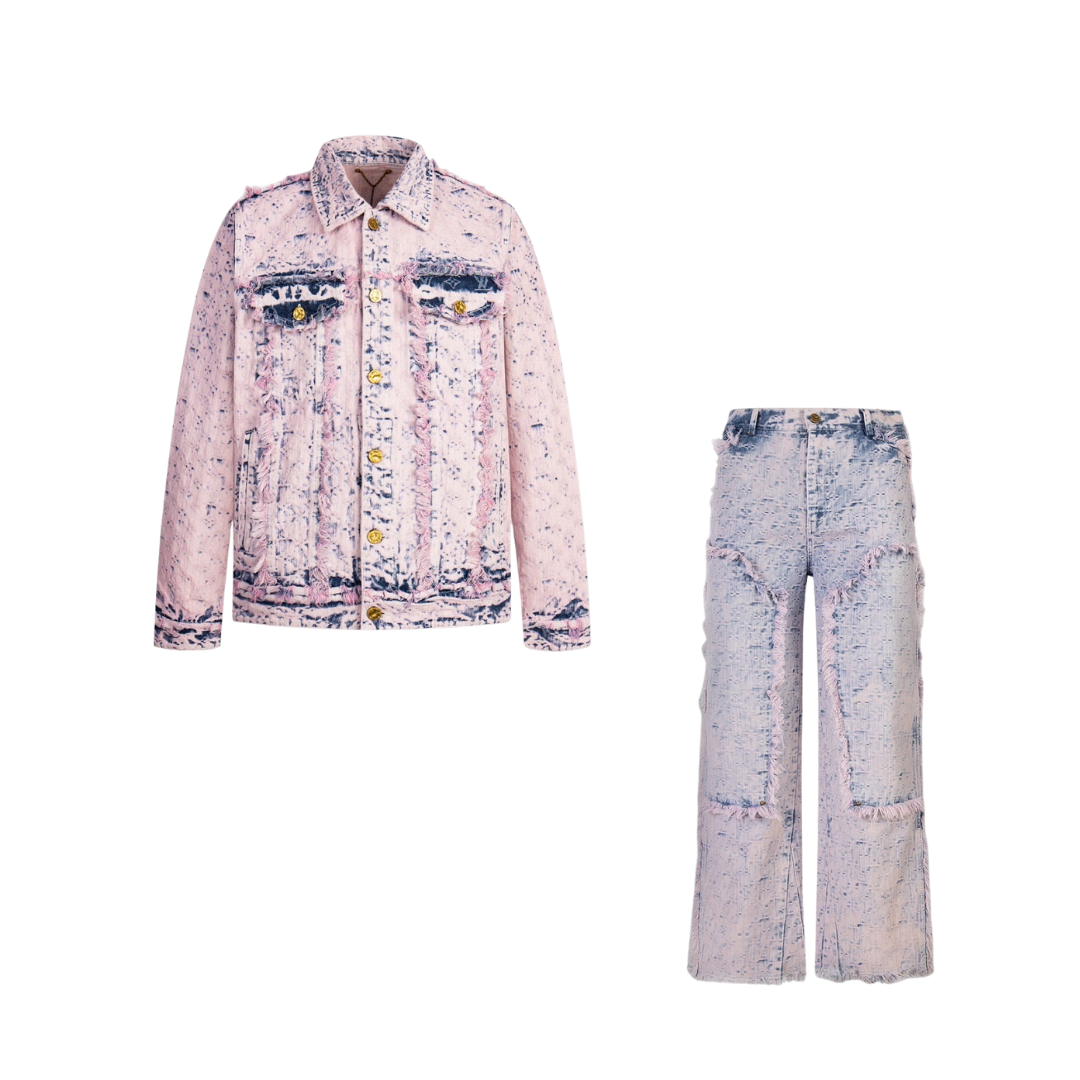 LV Fringed Monogram Boyhood Denim Tracksuit Pink 2026 | Drip Kickz LV Fringed Monogram Boyhood Denim Tracksuit Pink