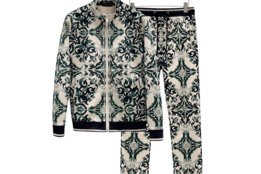 Dolce & Gabbana Italian Majolica-Print Silk Bomber Tracksuit