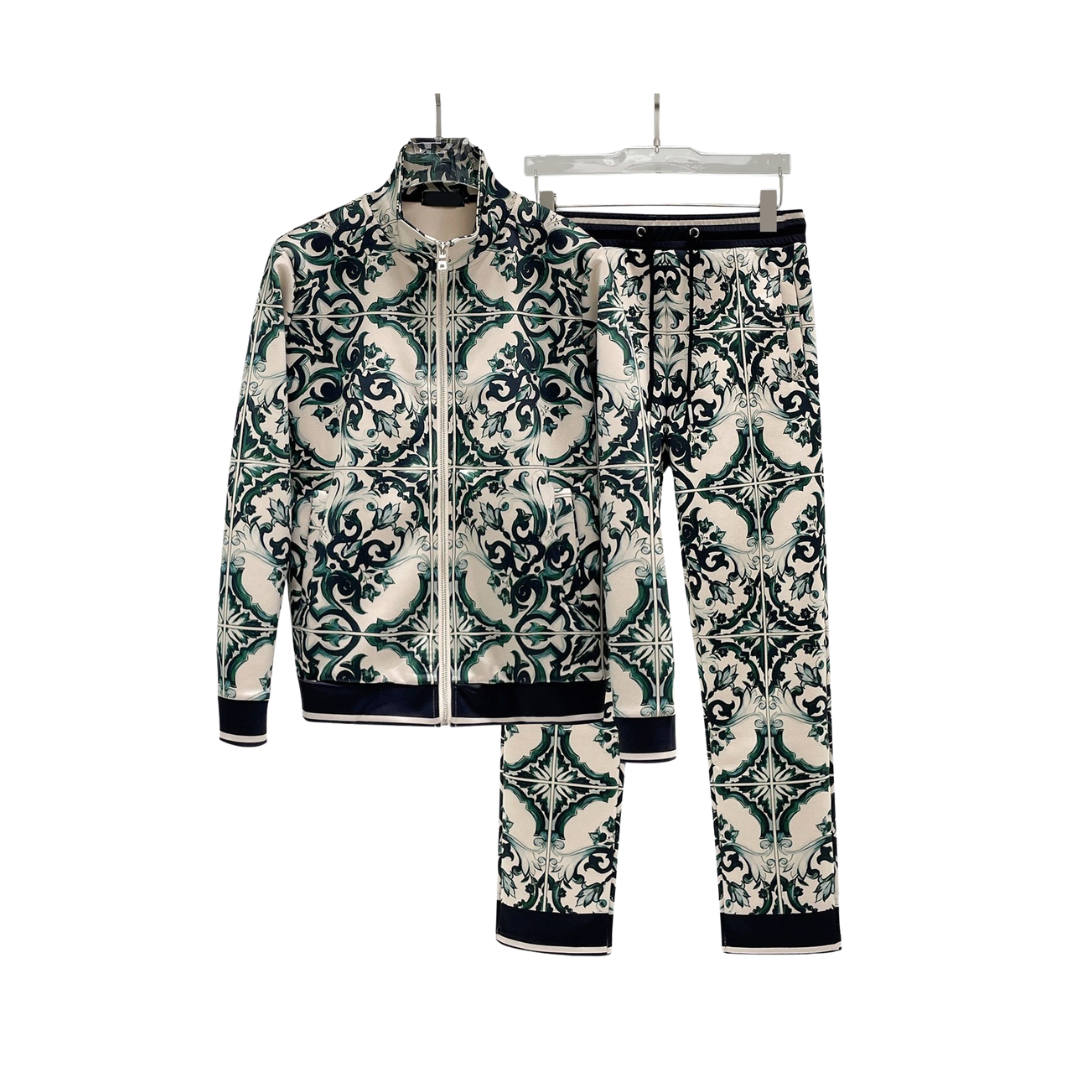 Dolce & Gabbana Italian Majolica-Print Silk Bomber Tracksuit 2026 | Drip Kickz Dolce & Gabbana Italian Majolica-Print Silk Bomber Tracksuit