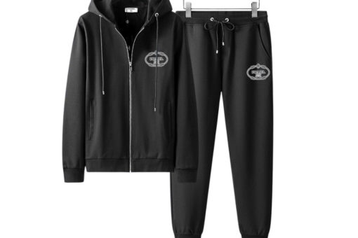 Prada Embroidered Hooded Zip-Up Black Tracksuit