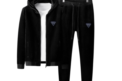 Prada Black Cotton Velvet Blouson Tracksuit