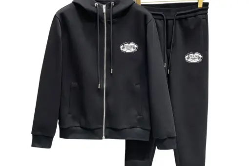 Prada Embroidered Zip-Up Hooded Black Tracksuit