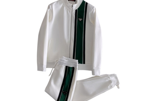 Prada Vertical Stripe Zip-Up White/Green Tracksuit