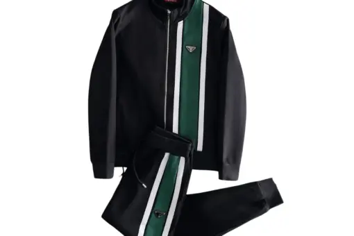 Prada Vertical Stripe Zip-Up Black/Green Tracksuit
