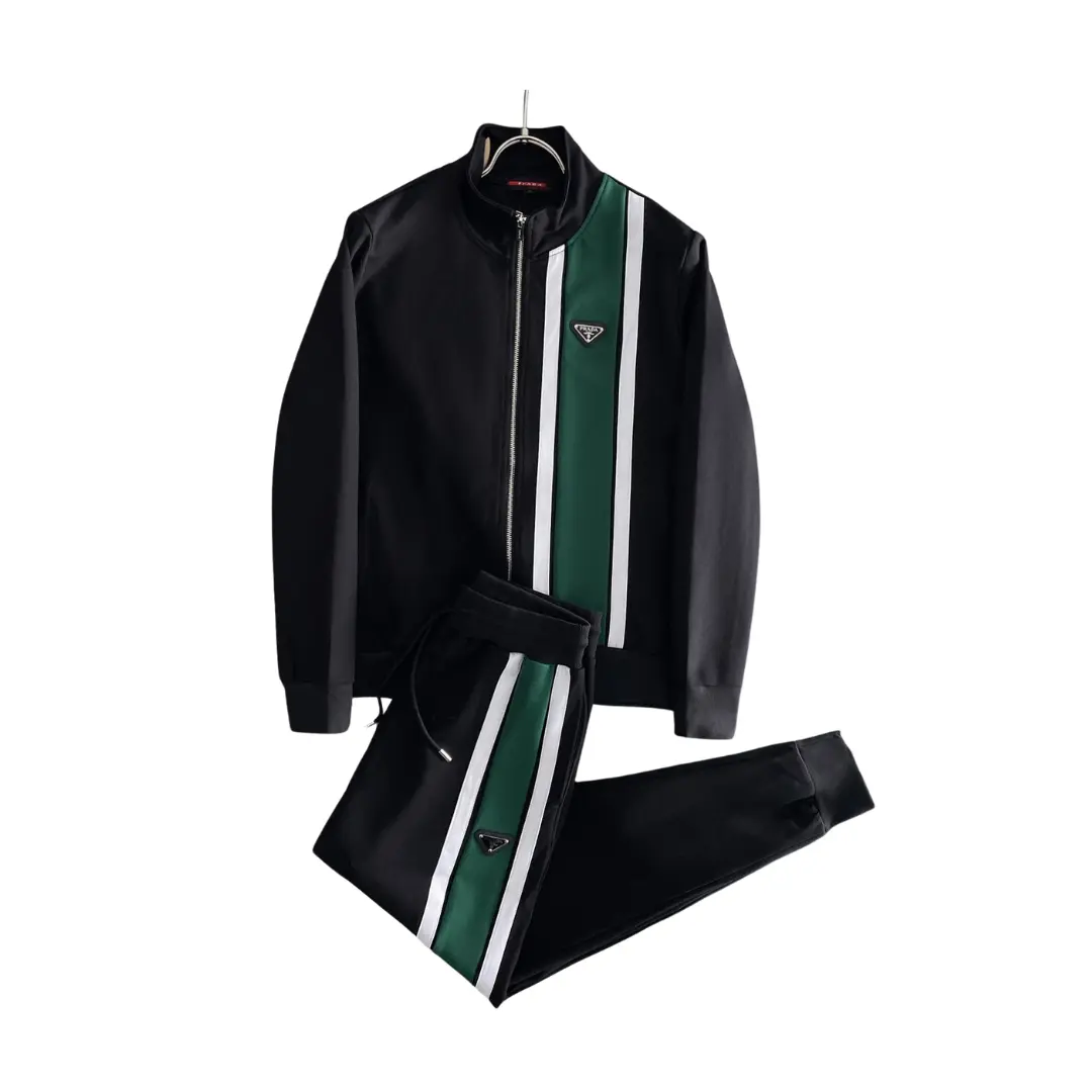 Prada Vertical Stripe Zip-Up Black/Green Tracksuit 2026 | Drip Kickz Prada Vertical Stripe Zip-Up Black/Green Tracksuit