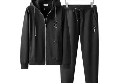YSL Monogram Embroidery Black Zip-Up Tracksuit