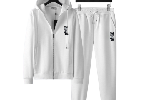 YSL Monogram Embroidery White Zip-Up Tracksuit