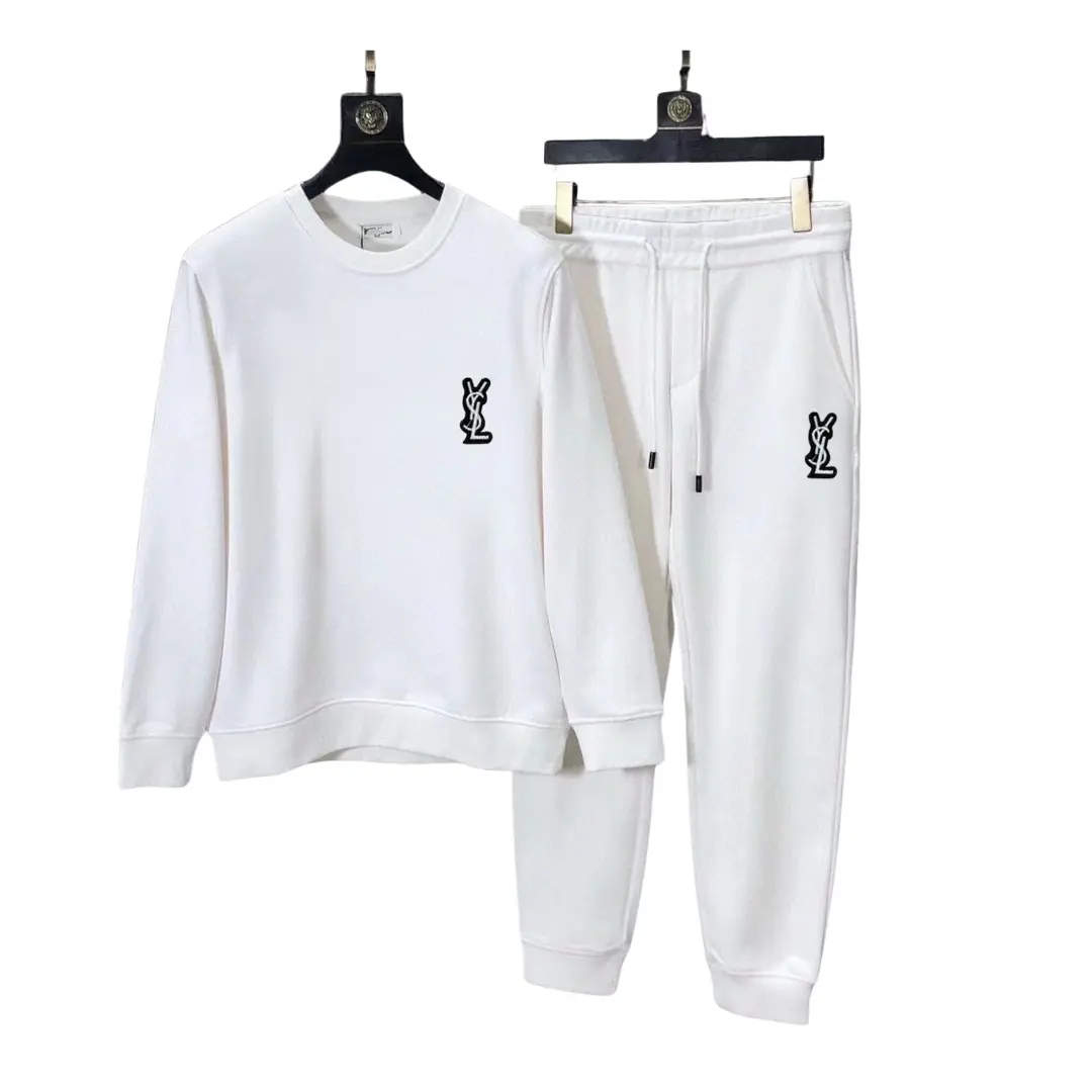 YSL Embroidered Icon Crew White Tracksuit 2026 | Drip Kickz YSL Embroidered Icon Crew White Tracksuit