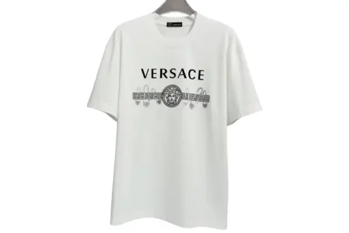 Versace Logo Text Embellished Crewneck T Shirt White